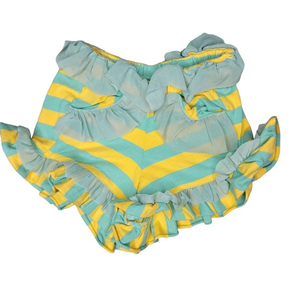 Mustard Pie NWT sprinkle shorts yellow blue stripes with ruffle detail size 6m - Picture 1 of 5